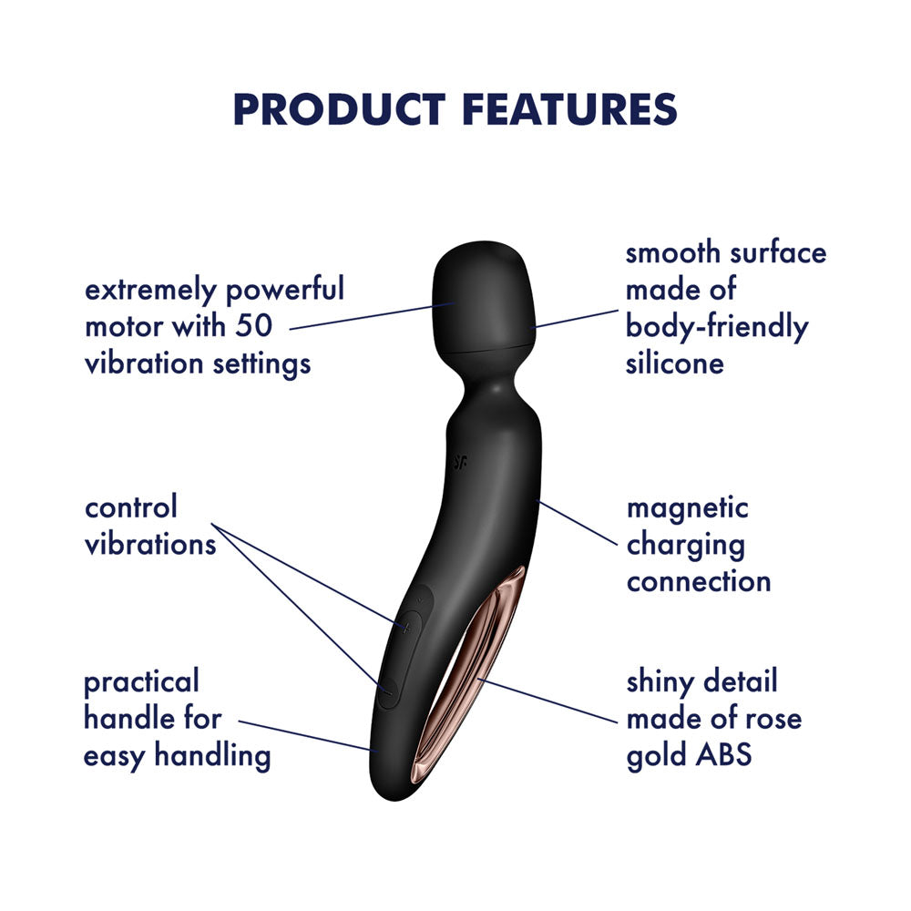 Satisfyer Wand-erland - Black - Black/Rose Gold USB Rechargeable Massage Wand
