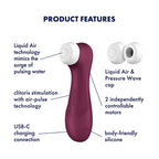 Satisfyer Pro 2 Generation 3 - Wine Red - Wine Red Touch-Free USB-Rechargeable Clitoral Stimulator