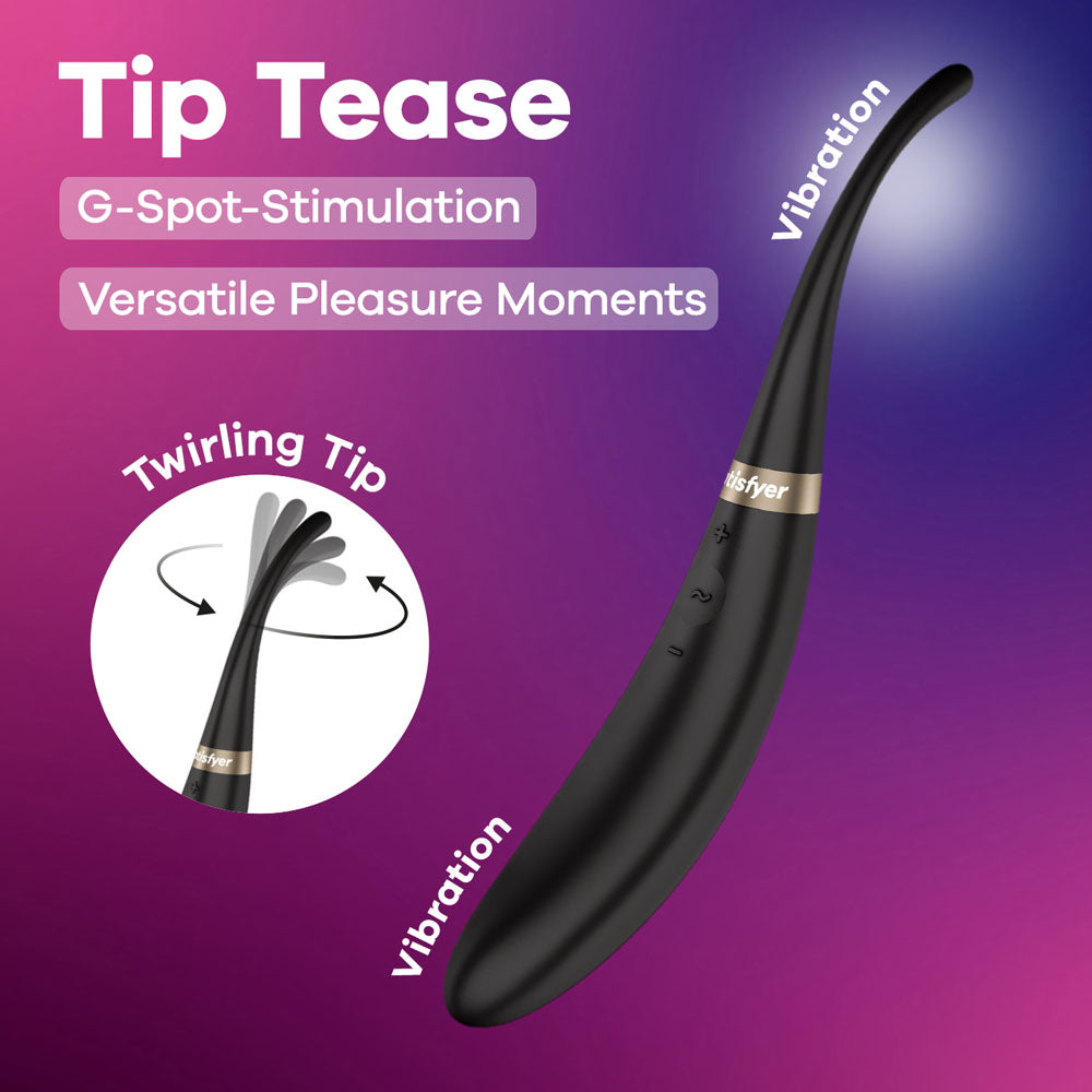 Satisfyer Tip Tease - Black - Black USB Rechargeable Vibrator with Twirling Tip