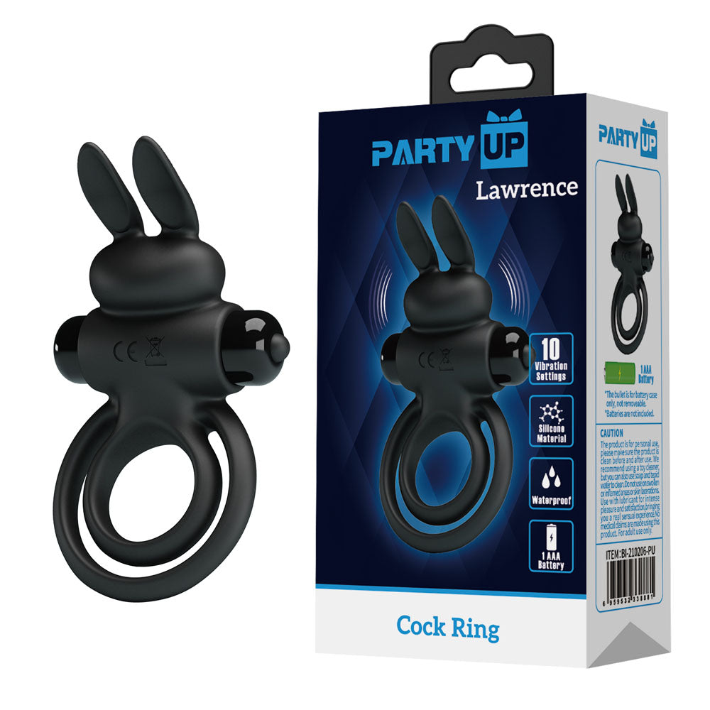 Party Up LAWRENCE Vibrating Cock Ring - Black Vibrating Cock & Balls Ring