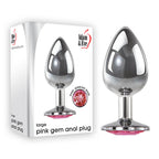 Adam & Eve Pink Gem Anal Plug - Large - Silver Large cm Metal Butt Plug with Pink Gem