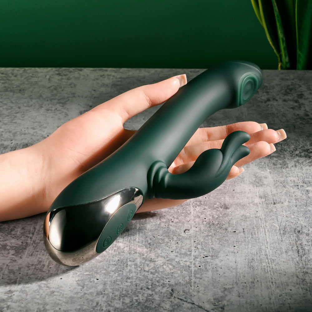 Evolved RABBIT TAP TAP - Green 25 cm USB Rechargeable Rabbit Vibrator with Tapping Tip
