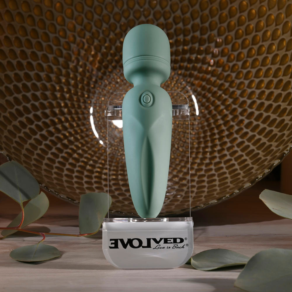 Evolved RUMBLE WAND - Olive Green 13.4 USB Rechargeable Mini Massage Wand
