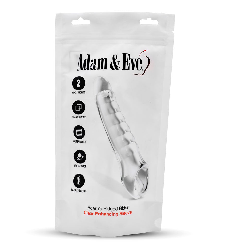 Adam & Eve Ridged Rider - Clear 22.9 cm Penis Extension Sleeve