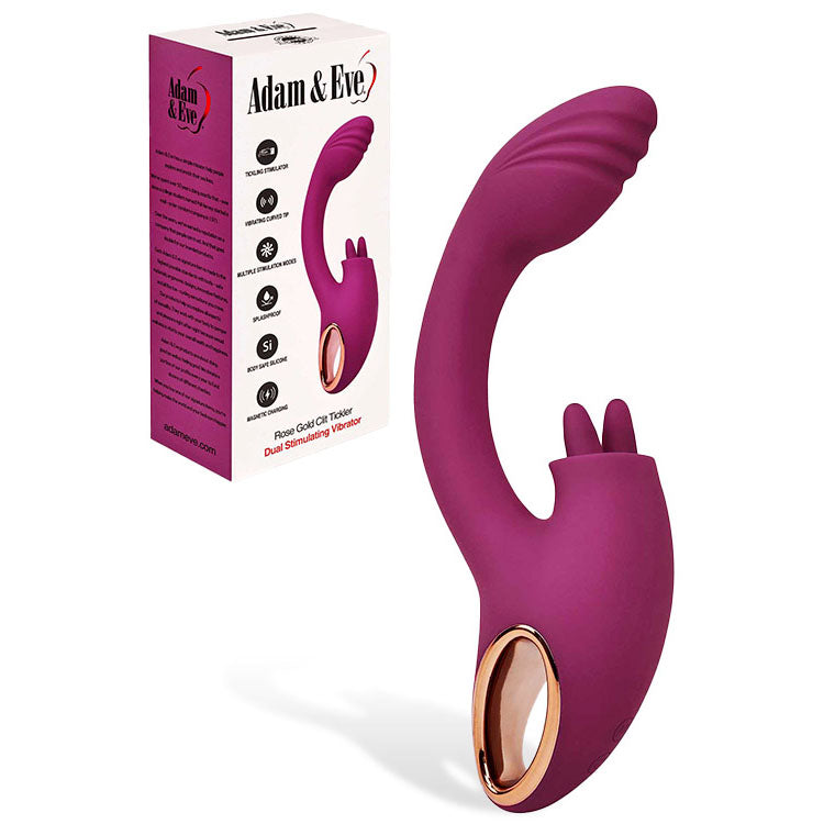 Adam & Eve ROSE GOLD CLIT TICKLER - Red 22 cm USB Rechargeable Rabbit Vibrator
