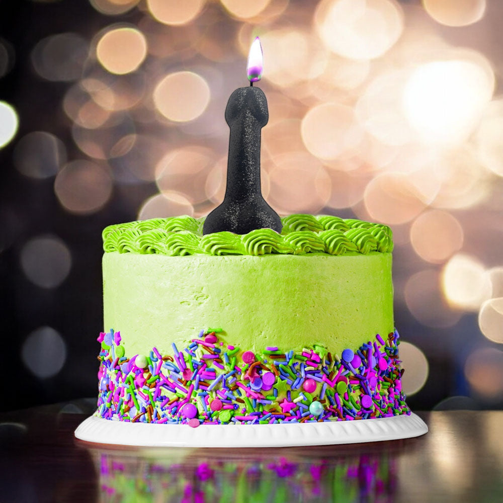 Glitterati Black Glitter Penis Candle - Black 10 cm Penis Party Candle