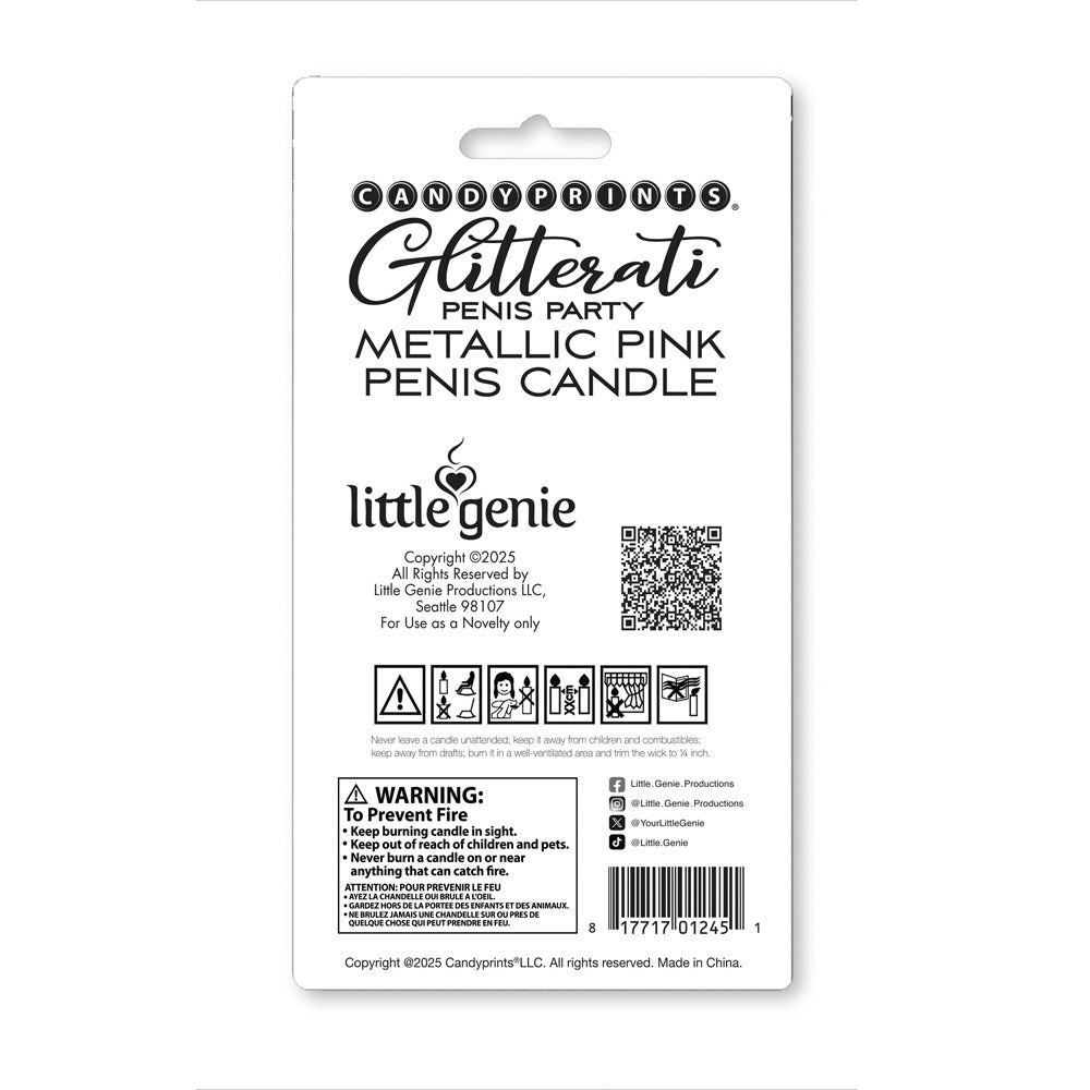 Glitterati Metallic Pink Penis Candle - Rose Gold 10 cm Penis Party Candle