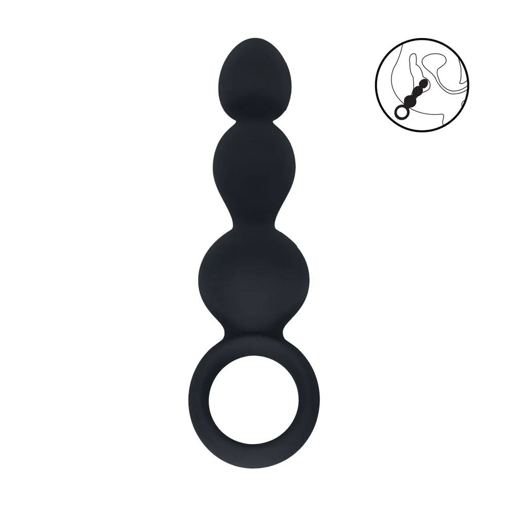LEVELZ Beaded Silicone Anal Probe with Loop - Black 15.3 cm Beaded Anal Plug