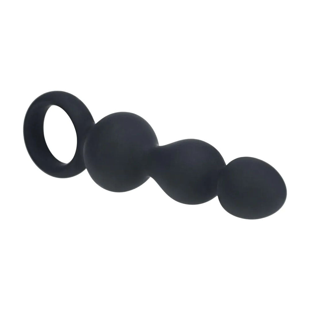 LEVELZ Beaded Silicone Anal Probe with Loop - Black 15.3 cm Beaded Anal Plug