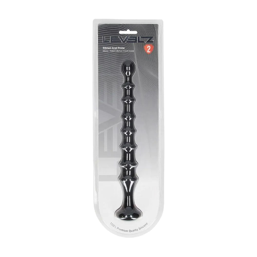 LEVELZ Ribbed Silicone Flared Anal Probe - Black 26.7 cm Anal Beads