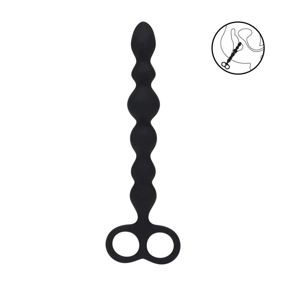 LEVELZ Beaded Silicone Anal Probe with Double Loop - Black 24.5 cm Anal Beads