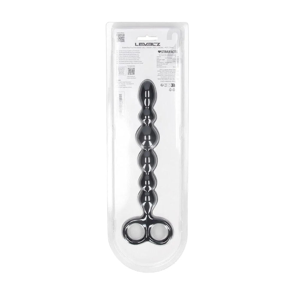 LEVELZ Beaded Silicone Anal Probe with Double Loop - Black 24.5 cm Anal Beads