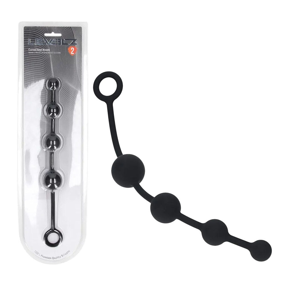 LEVELZ Curved Silicone Anal Beads - Black - Black 29.5 cm Anal Beads