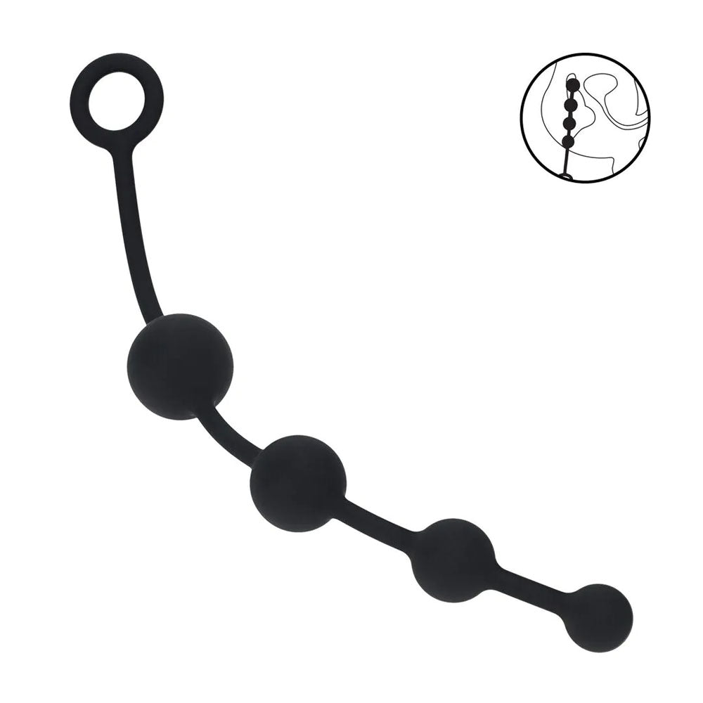 LEVELZ Curved Silicone Anal Beads - Black - Black 29.5 cm Anal Beads