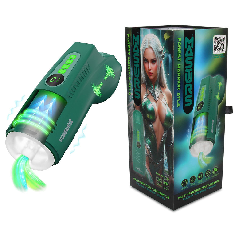 MASTURS Ayla - USB Rechargeable Sucking, Vibrating & Talking Auto Stroker with Augmented Reality