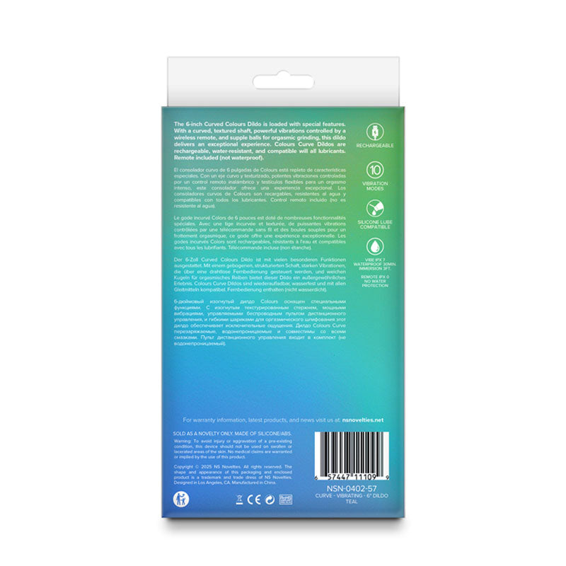 Colours Curve - Vibrating 6'' Dildo - Teal - Teal 16.4 cm USB Rechargeable Vibrating Dildo with Wireless Remote