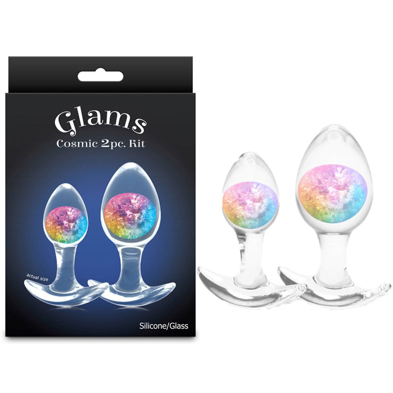 Glams Cosmic 2pc Kit - Rainbow - Clear/Rainbow Butt Plugs - Set of 2 Sizes