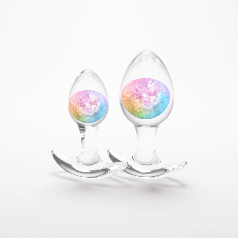 Glams Cosmic 2pc Kit - Rainbow - Clear/Rainbow Butt Plugs - Set of 2 Sizes