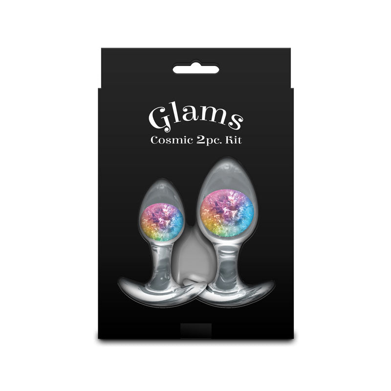 Glams Cosmic 2pc Kit - Rainbow - Clear/Rainbow Butt Plugs - Set of 2 Sizes