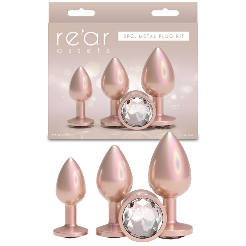 Rear Assets Trainer Kit - Iridescent Champagne - Iridescent Champagne Metallic Butt Plugs - Set of 3 Sizes