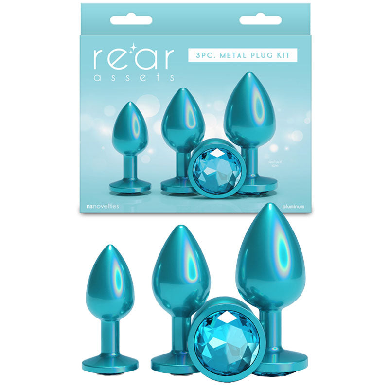 Rear Assets Trainer Kit - Iridescent Teal - Iridescent Teal Metallic Butt Plugs - Set of 3 Sizes