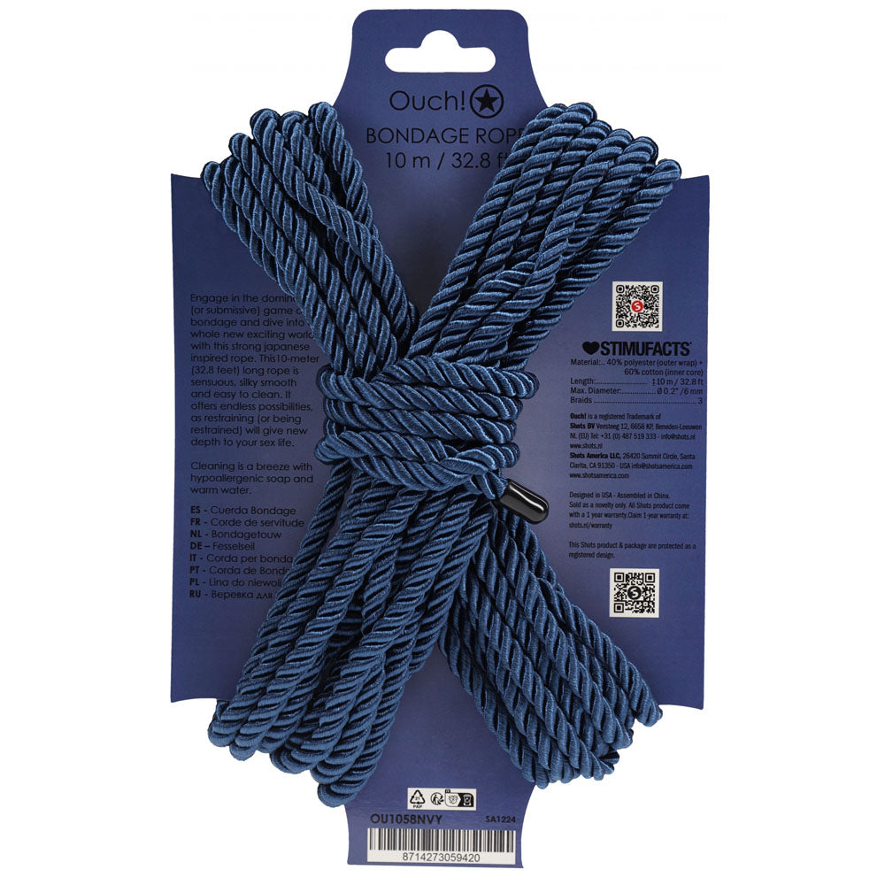 OUCH! Bondage Rope - 10 M - Navy Blue - Navy Blue Nylon Bondage Rope - 10 metre Length
