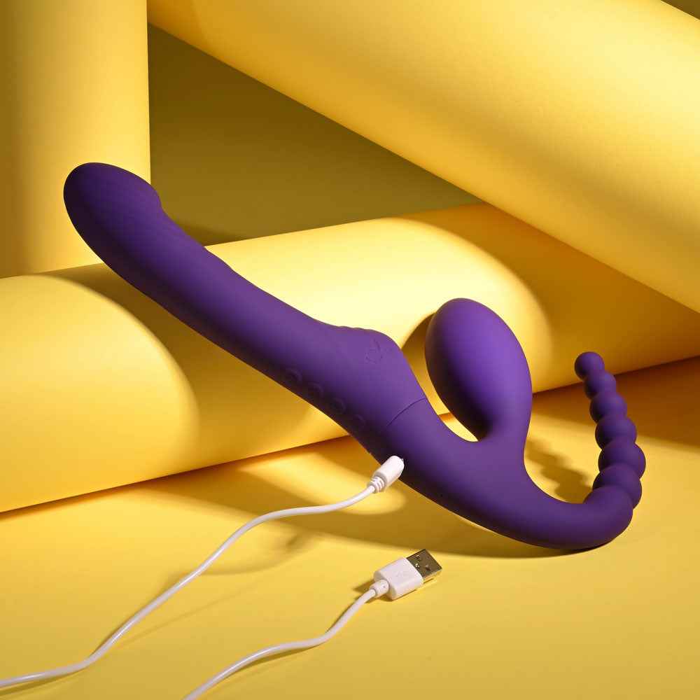 Playboy Pleasure HUG IT OUT - Purple 29 cm USB Rechargeable Strapless Strap-On