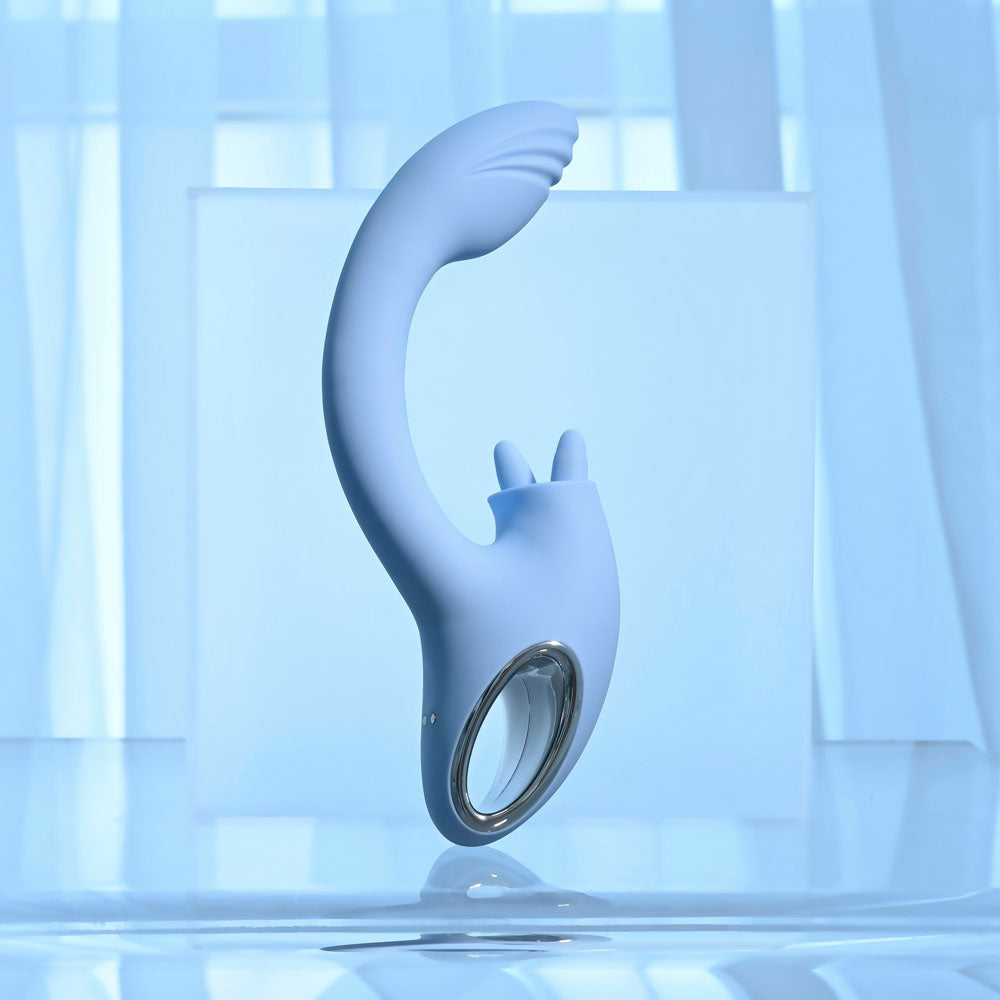 Playboy Pleasure SAPPHIRE SKY - Blue 21.6 cm USB Rechargeable Vibrator with Double Tongue Stimulator