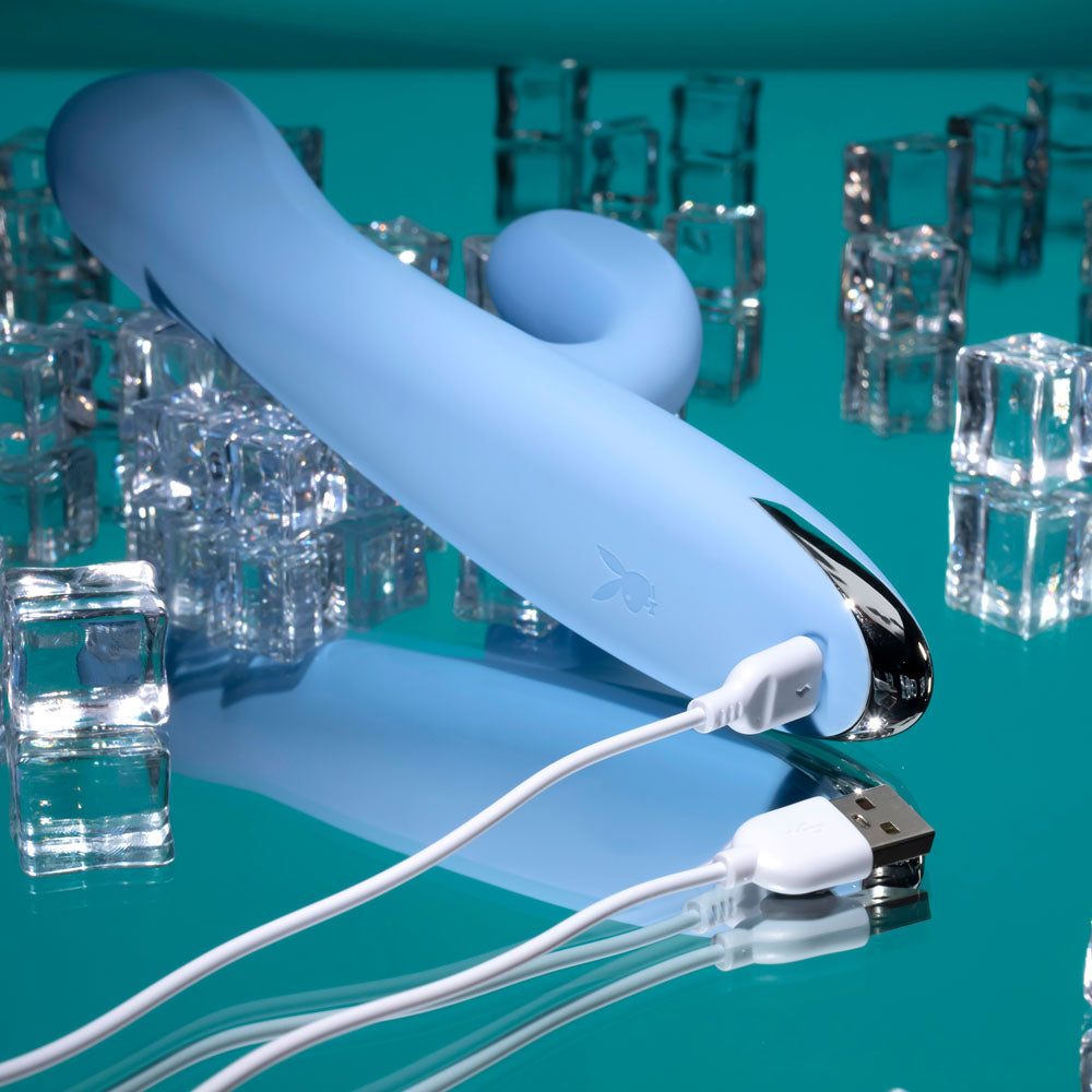 Playboy Pleasure UP AND AWAY - Blue 26.7 cm USB Rechargeable Rabbit Vibrator