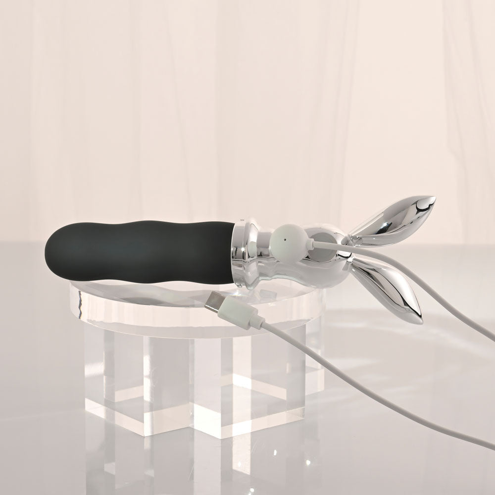 Playboy Pleasure BUNNY ON THE GO - Black/Chrome 18.6 cm USB-C Rechargeable Vibrator