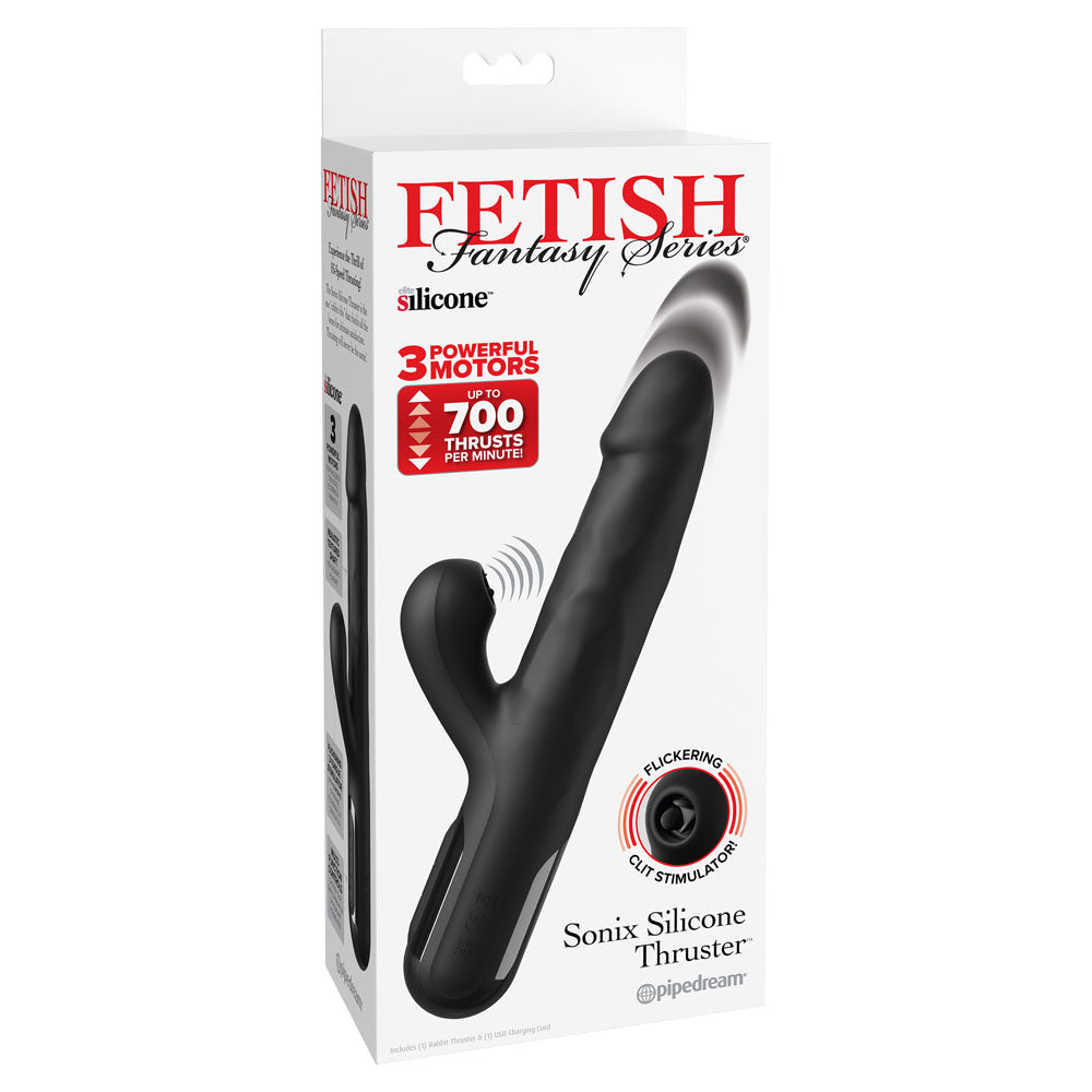 FFS Sonix Silicone Thruster - Black 22 cm USB Rechargeable Thrusting Vibrator with Flicking Clit Stim