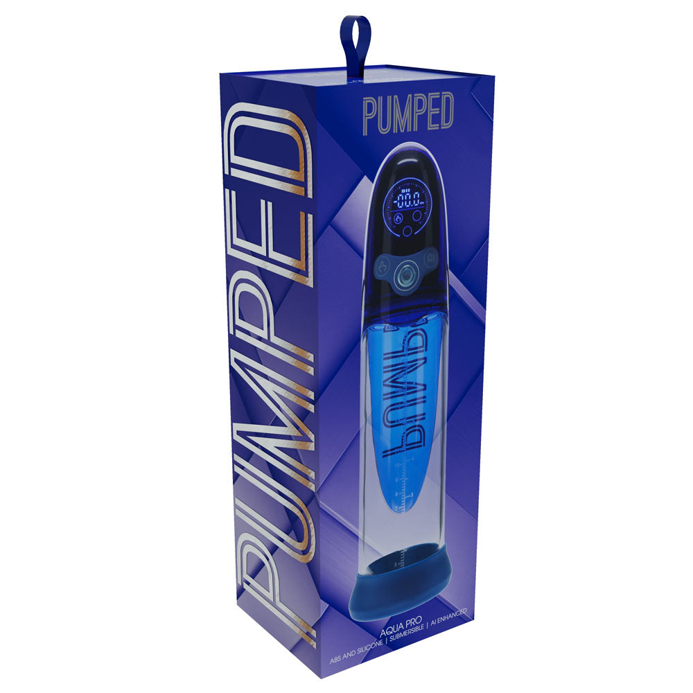 PUMPED Aqua-Pro Auto Pump - Blue - Blue/Clear USB Rechargeable AI-Enabled Submersible Auto Penis Pump