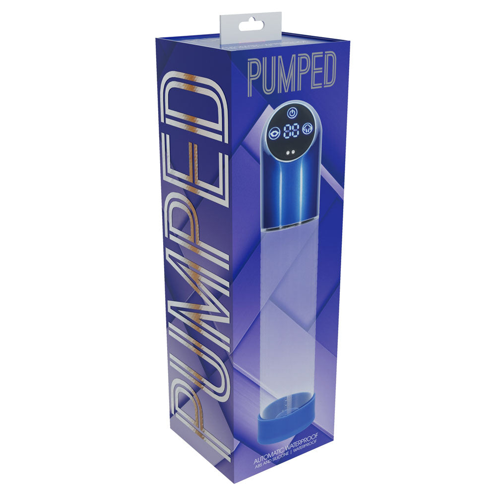 PUMPED Automatic Waterproof Pump - Metal Blue - Blue/Clear USB Rechargeable Automatic Penis Pump