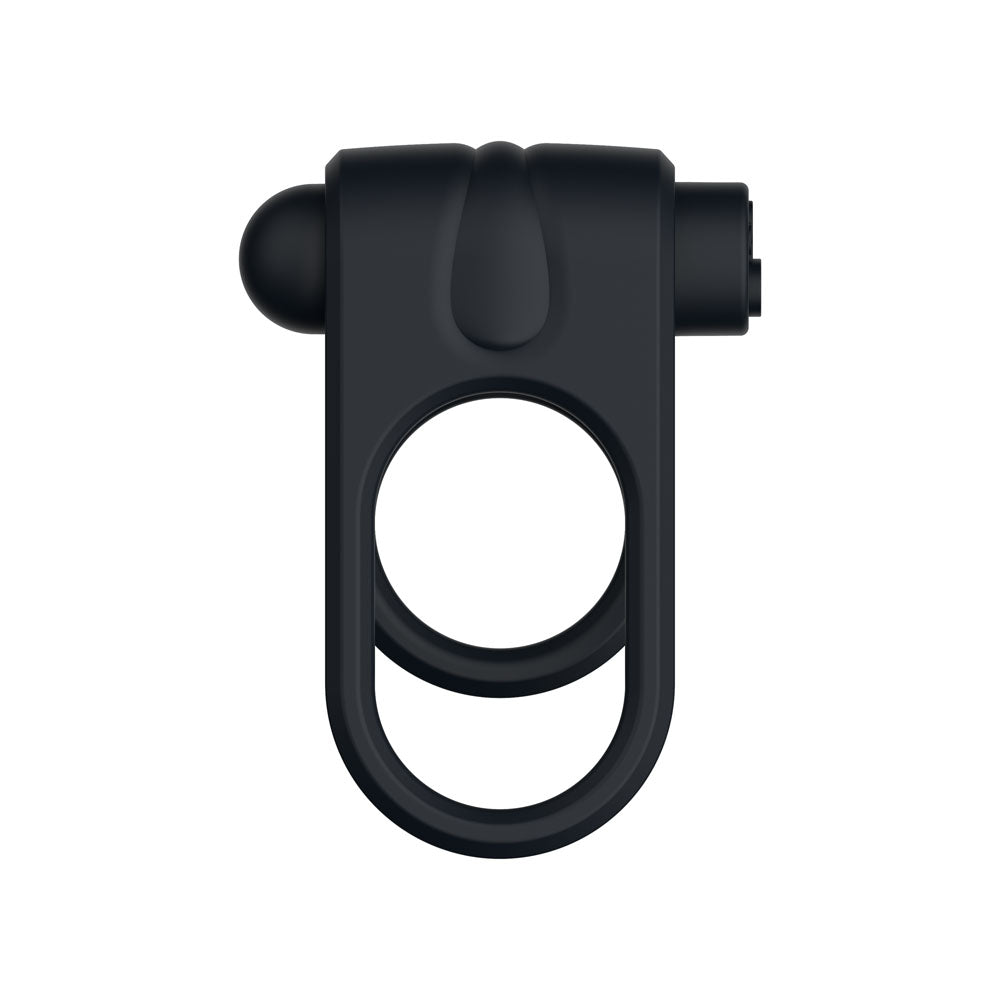Passion Play Silicone Vibrating Dual Cockring - Black USB Rechargeable Cock & Balls Ring