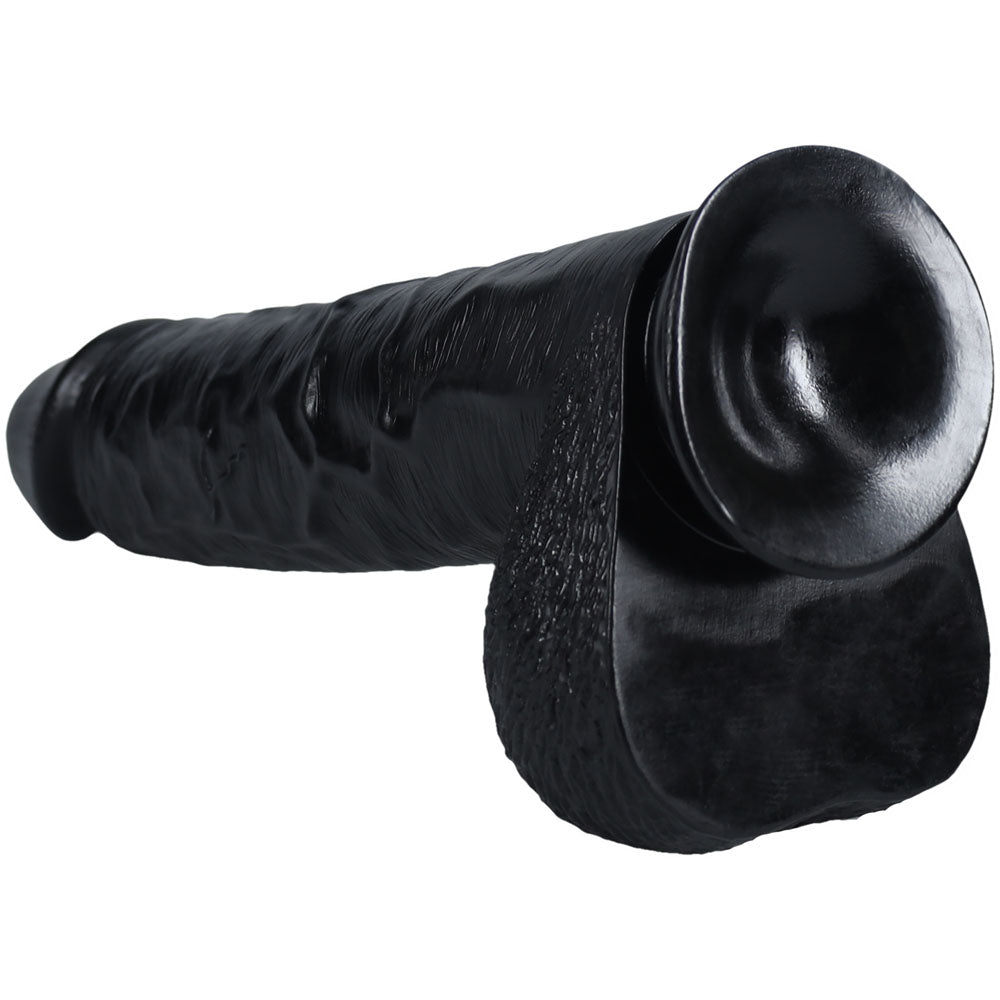 REALROCK 38cm Extra Long Dildo with Balls - Black - Black 38 cm (15'') Extra Long Dong