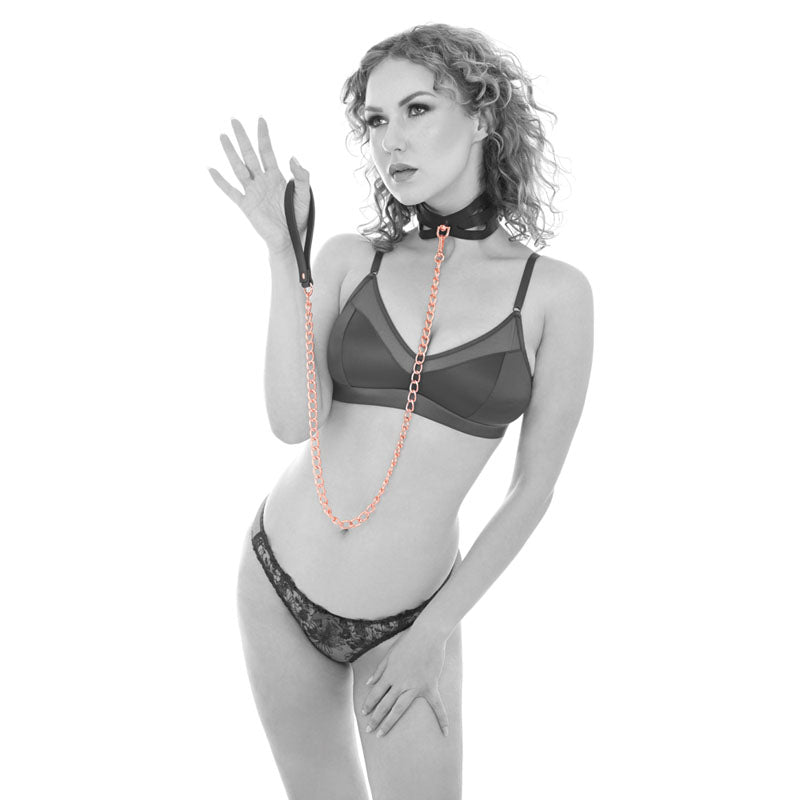 Sex & Mischief Brat Collar & Leash - Rose Gold/Black Restraint