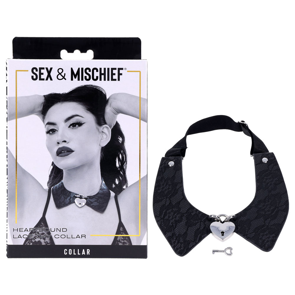 Sex & Mischief Heartbound Lace Day Collar - Black Submission Collar