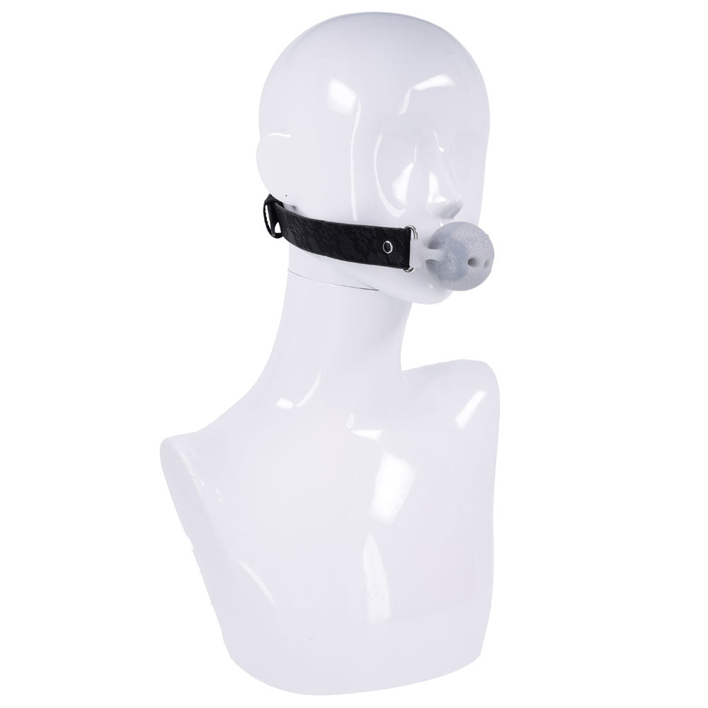 Sex & Mischief Lace Silicone Breathable Ball Gag - Black/Grey Mouth Restraint