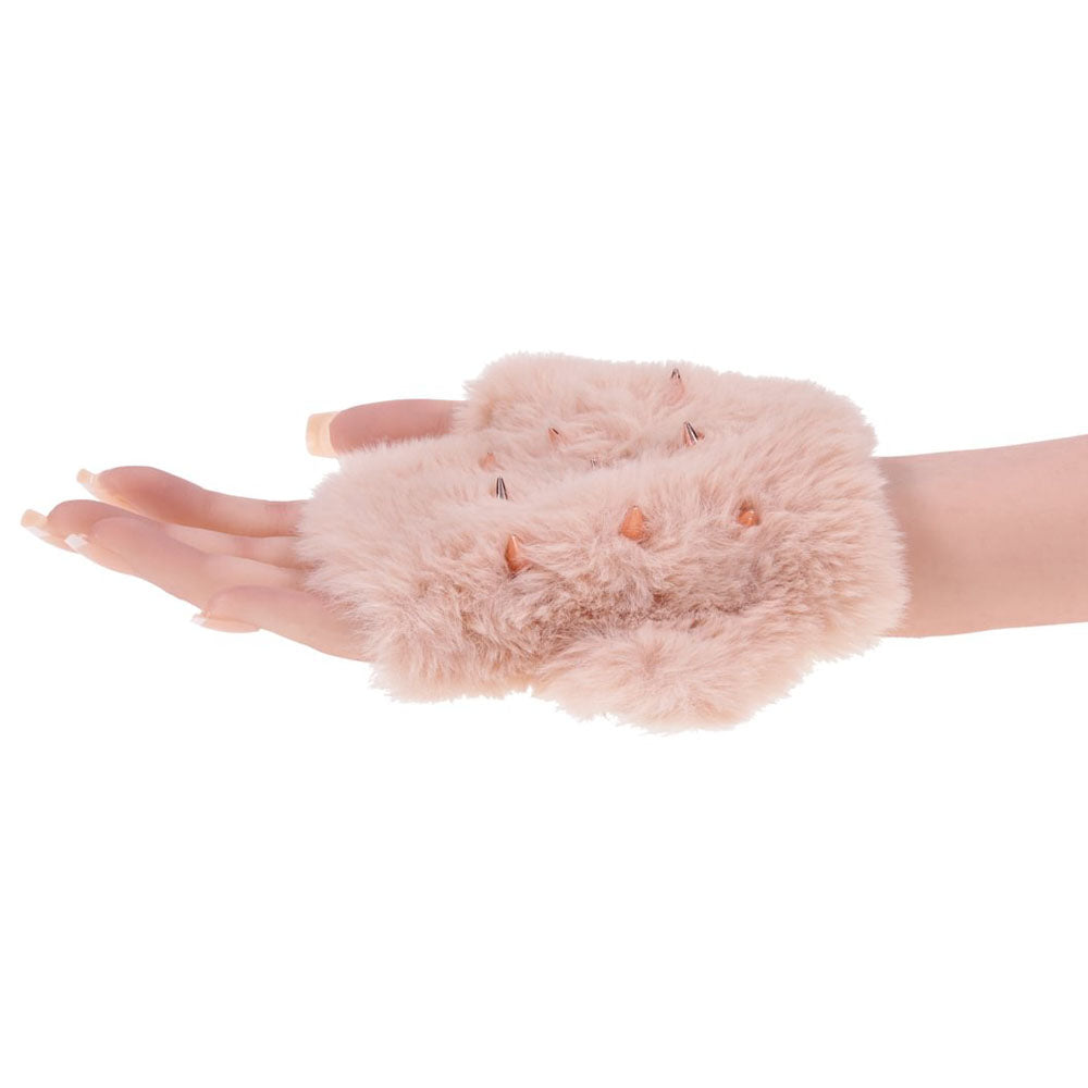Sex & Mischief Peaches n CreaMe Spiked Sensory Glove - Peach Furry Glove with Metal Spikes
