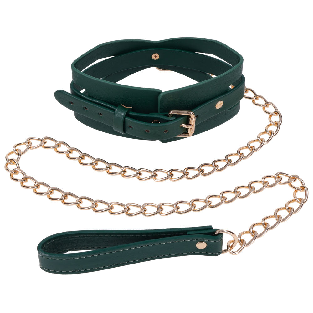 Sex & Mischief Indica Cutout Collar and Leash - Green/Gold Restraint