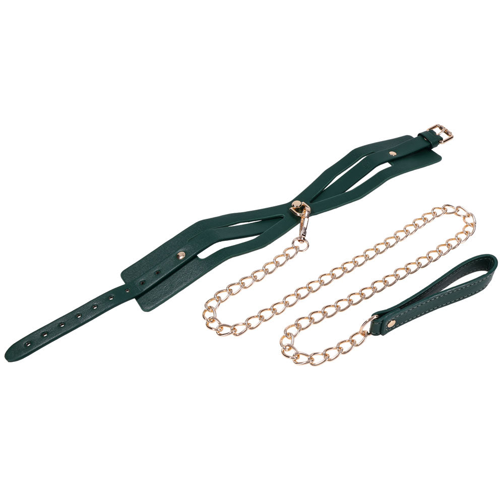 Sex & Mischief Indica Cutout Collar and Leash - Green/Gold Restraint