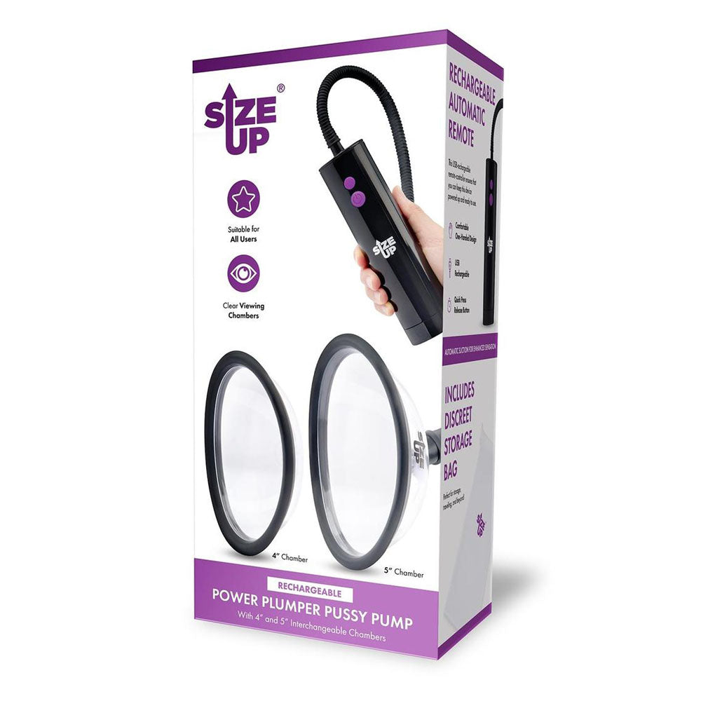 Size Up Rechargeable Power Plumper Pussy Pump - Clear USB Rechargeable Vagina Pump with Interchangeable Chambers