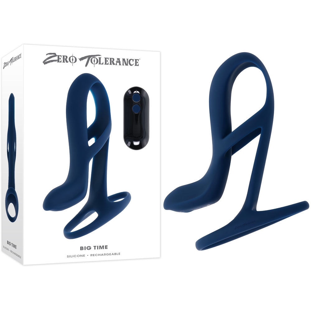 Zero Tolerance BIG TIME - Navy Blue USB Rechargeable Vibrating Penis Sleeve with Wireless Remote